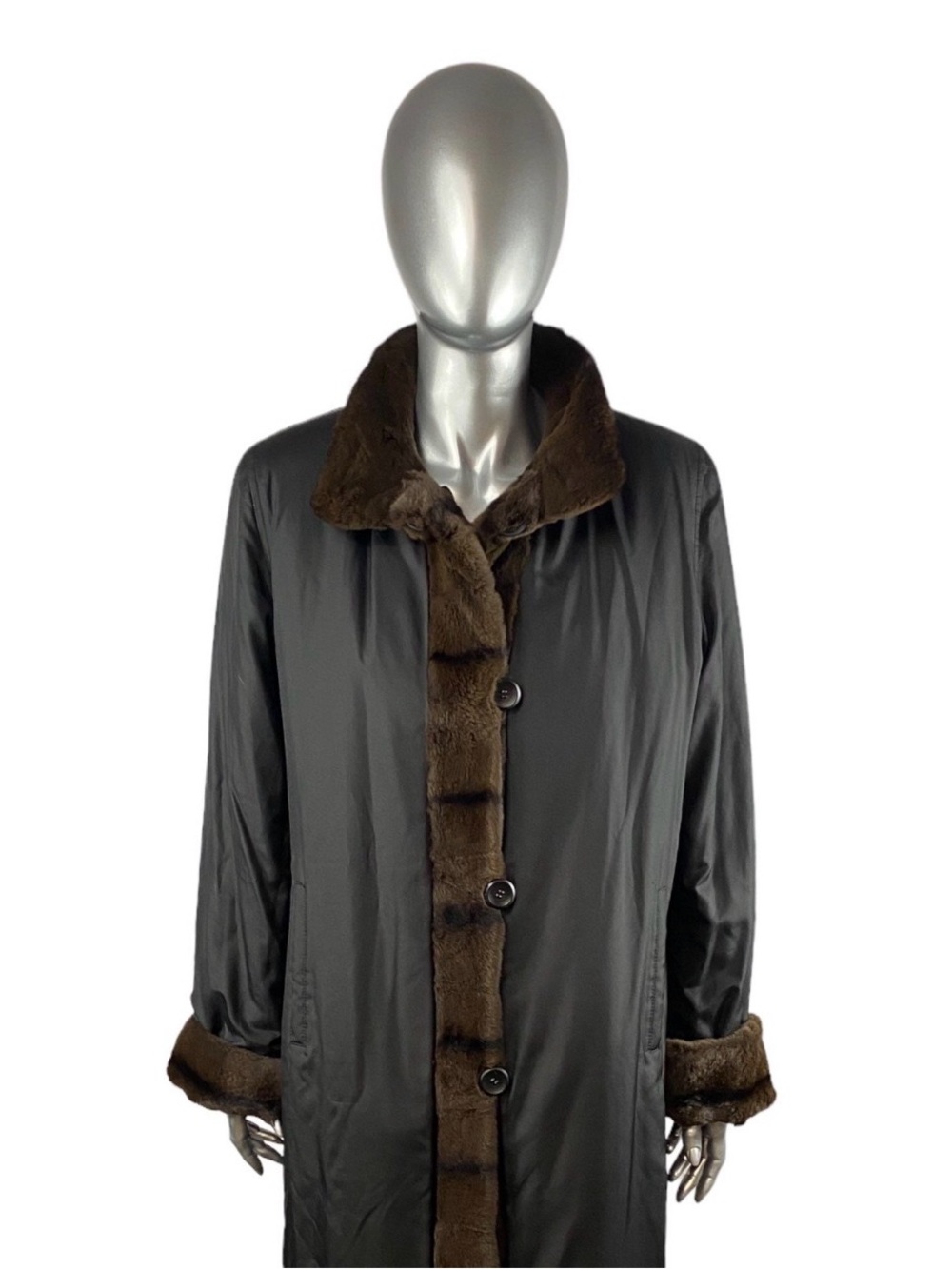 Dark Brown Sobel SHEARED MINK, Reversible to Black Silk Rainwear, Size M, VTG